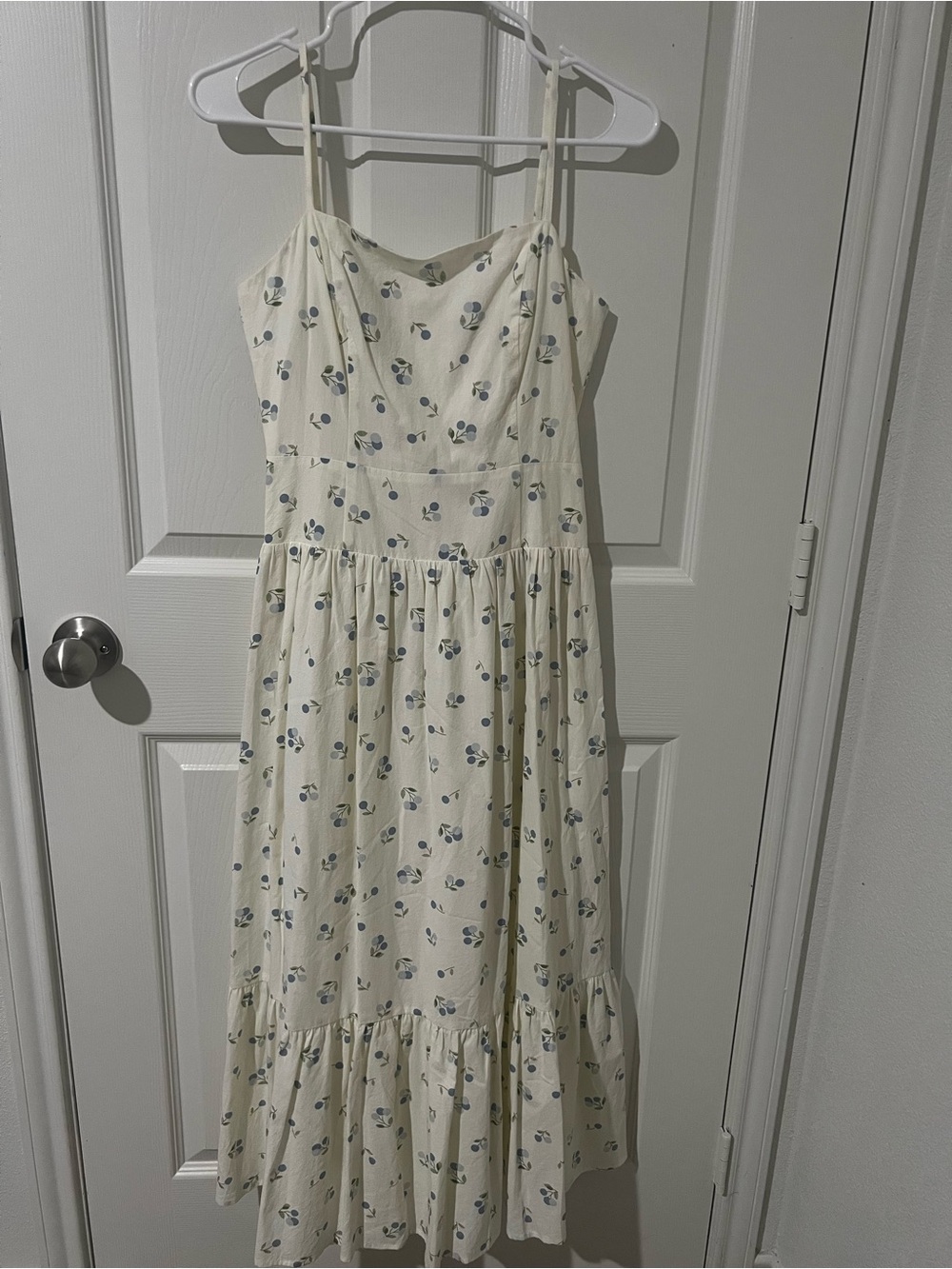 Storia light yellow Midi Dress with Blue Floral Print size Small